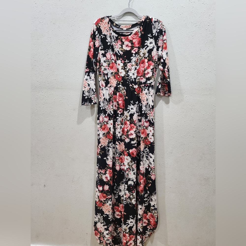 Long modest black floral dress